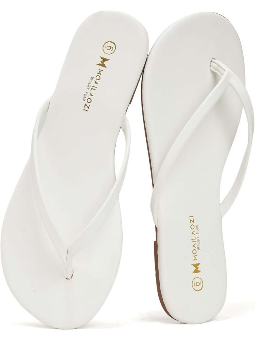 Women's White Memory Foam Cushioned Sole Lightweight Flat Thong Flip-Flop Sandal